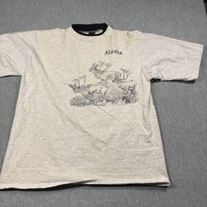 Alore Shirt Mens XXL Gray Alaska Reindeer Graphic Prairie Mountain Short Sleeve